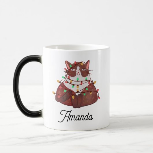 可愛い猫とクリスマス軽い魔法マグカップ モーフィングマグカップ (左)