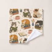 可愛い猫とコーヒーを愛する読書家のための「Cozy Reading Cats and Coffee バスタオルセット (ウォッシュタオル)