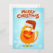 可愛い猫とサンタの帽子とメリークリスマス シーズンポストカード (正面/裏面)