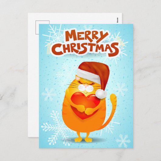 可愛い猫とサンタの帽子とメリークリスマス シーズンポストカード (正面/裏面)