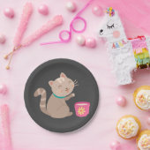 可愛い猫とティーカップ漫画 ペーパープレート (パーティー)