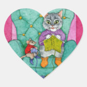 可愛い猫とネズミがステッカーを編むのが大好き ハートシール (正面)