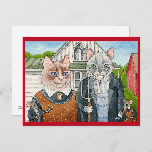 可愛い猫とネズミ、アメリカのゴシック様式のはがき ポストカード (正面/裏面)