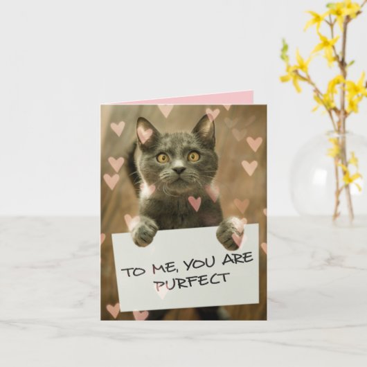 可愛い猫とハート カード (黄色い花)