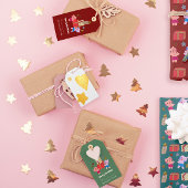 可愛い猫とプレゼントが赤いハート ギフトタグ