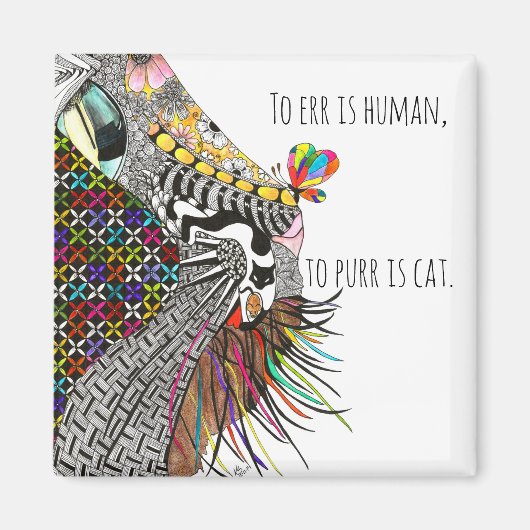 可愛い猫とマウスイラストレーション磁石 マグネット (正面)