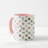 可愛い猫とマグカップの誕生日文字をカスタマイズ可能 マグカップ (正面左)