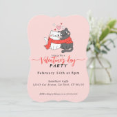 可愛い猫とラブバレンタインデーパーティの招待状 招待状 (スタンド正面)