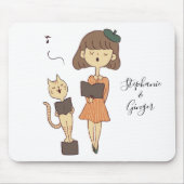 可愛い猫と女の子がマウスパーソナライズされたパッドを歌う マウスパッド (正面)