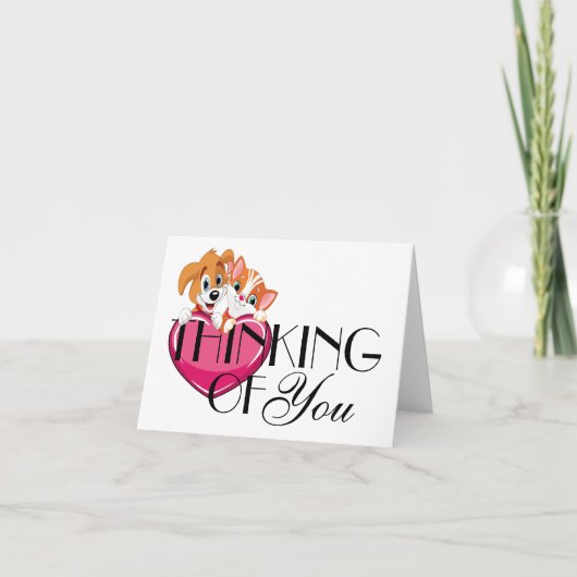 可愛い猫と犬空白のまたはThank You Noteカード サンキューカード (正面)