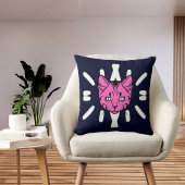 可愛い猫と白いストライプ深い海軍 クッション