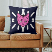 可愛い猫と白いストライプ深い海軍 クッション