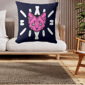 可愛い猫と白いストライプ深い海軍 クッション