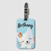 可愛い猫と花だまパーソナライズされた ラゲッジタグ (正面縦)
