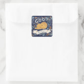 可愛い猫と花と夜のレタリング スクエアシール (バッグ)