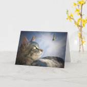 可愛い猫と蝶のハッピーバースデー カード (黄色い花)