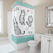 可愛い猫と蝶シャワーカーテン シャワーカーテン (インサイチュ)