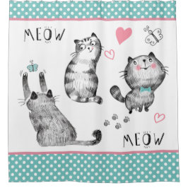 可愛い猫と蝶シャワーカーテン シャワーカーテン