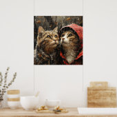 可愛い猫に落ち着いた雨 ポスター (キッチン)