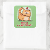 可愛い猫のおもしろい毛皮のクリスマス スクエアシール (バッグ)