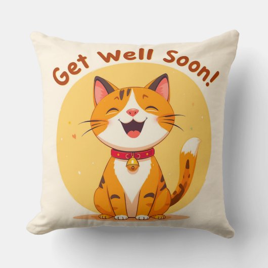 可愛い猫のイラストで早めの快復を願う元気が出るギフト クッション (正面)