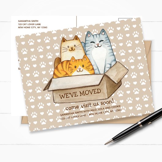 可愛い猫のイラストレーション動く告知 シーズンポストカード