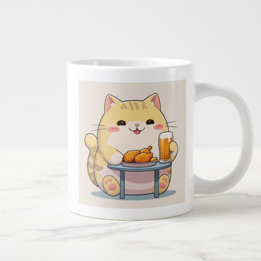 可愛い猫のイラストレーション ジャンボコーヒーマグカップ (右)