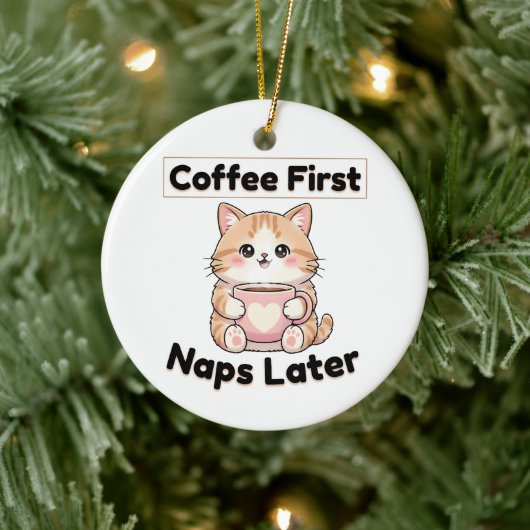 可愛い猫のカフェイン | かわいいコーヒー セラミックオーナメント (ツリー)