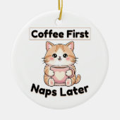 可愛い猫のカフェイン | かわいいコーヒー セラミックオーナメント (正面)