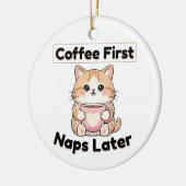 可愛い猫のカフェイン | かわいいコーヒー セラミックオーナメント (左)