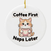 可愛い猫のカフェイン | かわいいコーヒー セラミックオーナメント (裏面)