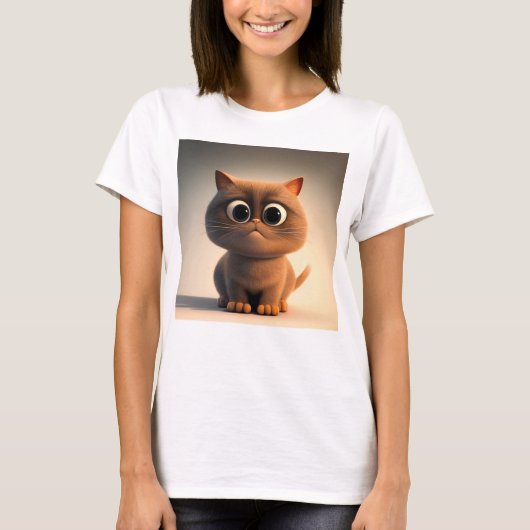 可愛い猫のキャラクターイラストレーション Tシャツ (正面)