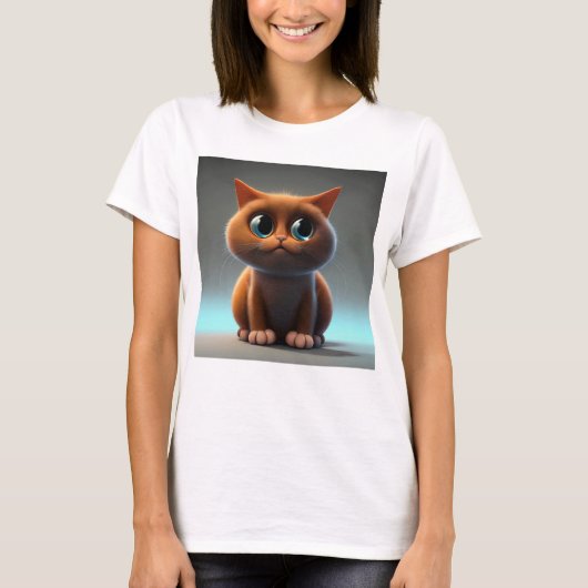可愛い猫のキャラクターイラストレーション Tシャツ (正面)