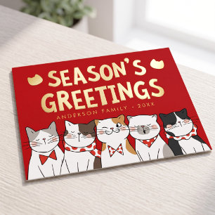 可愛い猫のクリスマスキャロル 箔シーズンポストカード