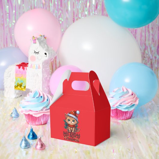 可愛い猫のクリスマスギフトデザイン- Perfect フェイバーボックス (パーティー)