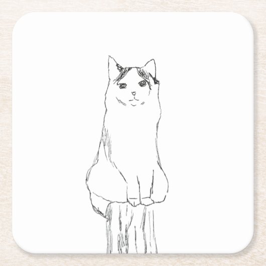 可愛い猫のスケッチモダン スクエアペーパーコースター (正面)