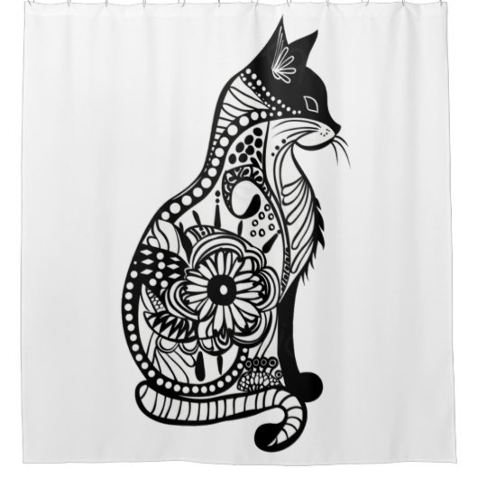 可愛い猫のスケッチII シャワーカーテン (正面)