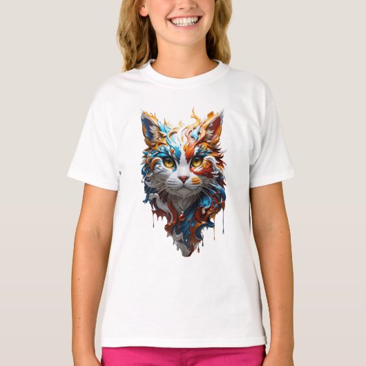 可愛い猫のスプラッシュイラストレーション Tシャツ (正面)