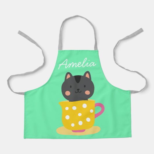 可愛い猫のティーカップカラフルキッズアートや料理 エプロン (正面)