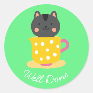 可愛い猫のティーカップ教えよく ラウンドシール