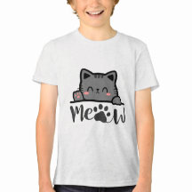 可愛い猫のデザインの「Meow」Tシャツ - 猫好きのための面白い服