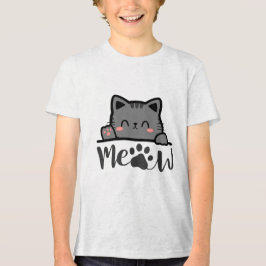 可愛い猫のデザインの「Meow」Tシャツ - 猫好きのための面白い服 トライブレンドTシャツ