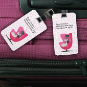 可愛い猫のドットが2つ付いたMIdセンチュリーピンクの椅子 ラゲッジタグ