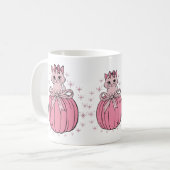 可愛い猫のピンクのカボチャ コーヒーマグカップ (正面左)