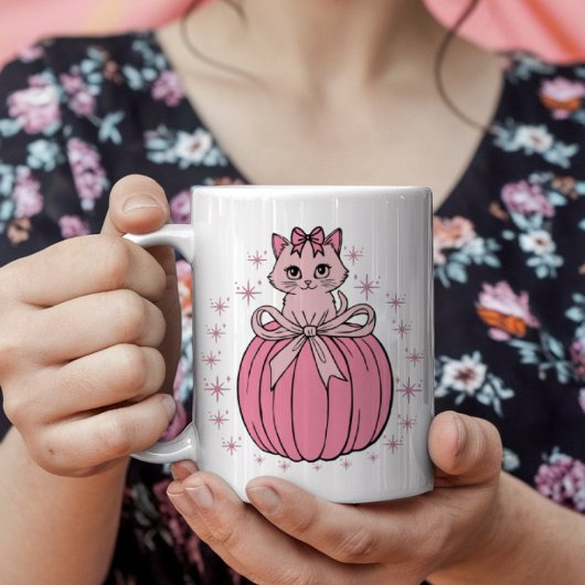 可愛い猫のピンクのカボチャ コーヒーマグカップ