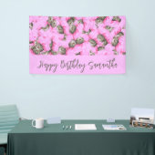 可愛い猫のピンクキャップ柄カスタム文字旗 横断幕 (トレードショー)