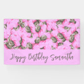 可愛い猫のピンクキャップ柄カスタム文字旗 横断幕 (横)