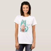 可愛い猫のボバ飲みTシャツ、かわいい猫のバブル Tシャツ (正面フル)