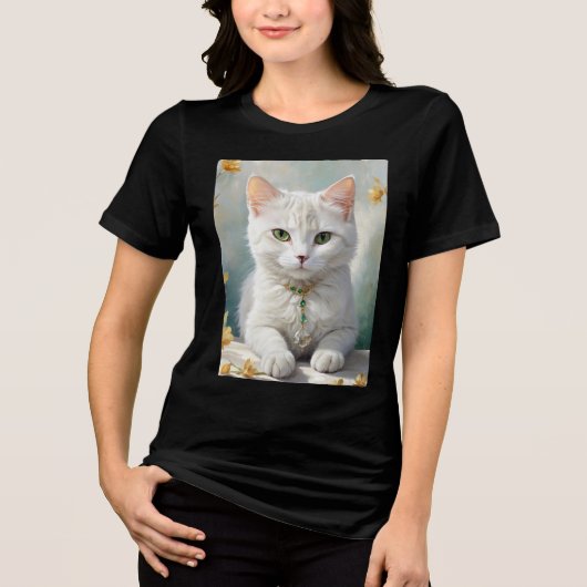 可愛い猫のポートレートとジュエリー。 トライブレンドTシャツ (正面)