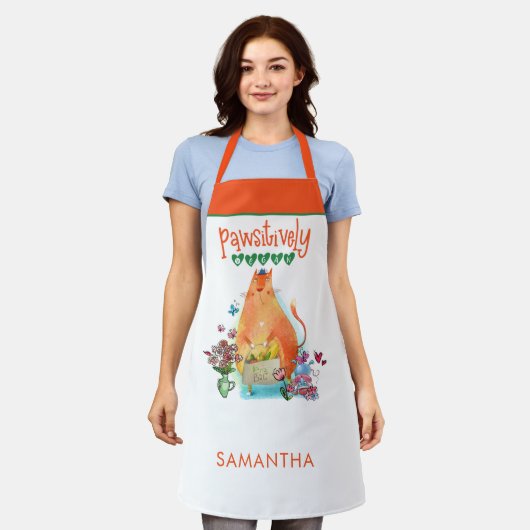 可愛い猫のユーモアパエティビーガン名白 エプロン (着用した状態)